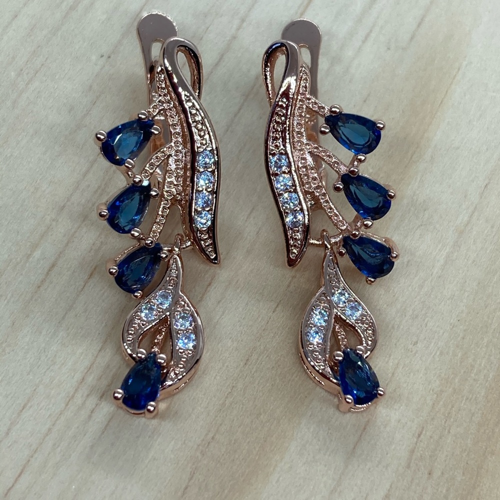 Gold Plated Sapphire Earrings - Picture 2 of 4